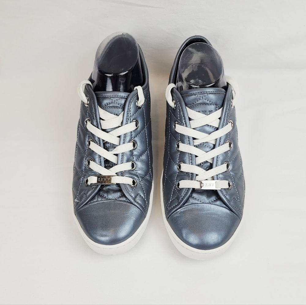 DKNY Grey Quilted Leather Lace Up Sneakers